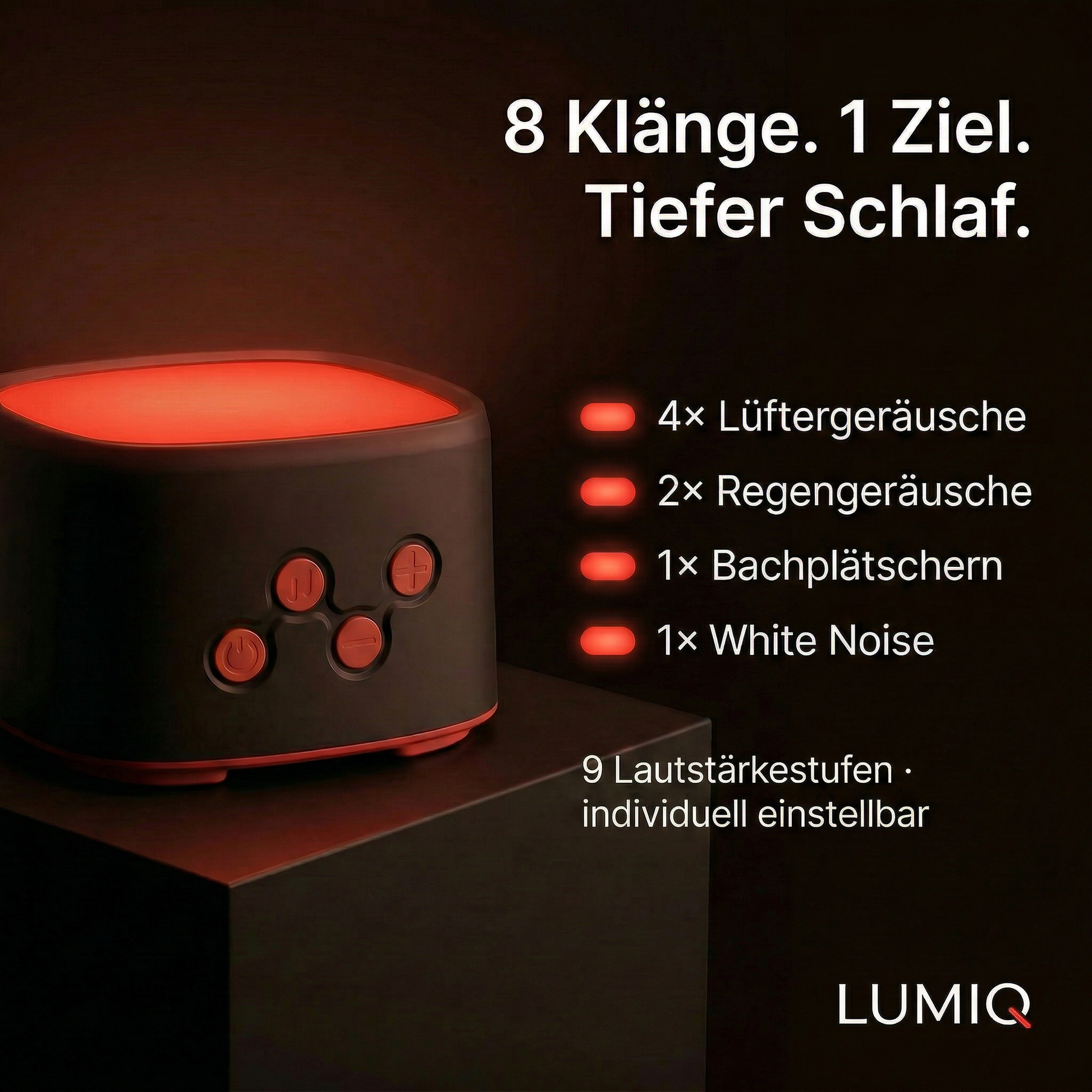 LUMIQ – Rotlicht & White Noise für den Schlaf den Du verdienst